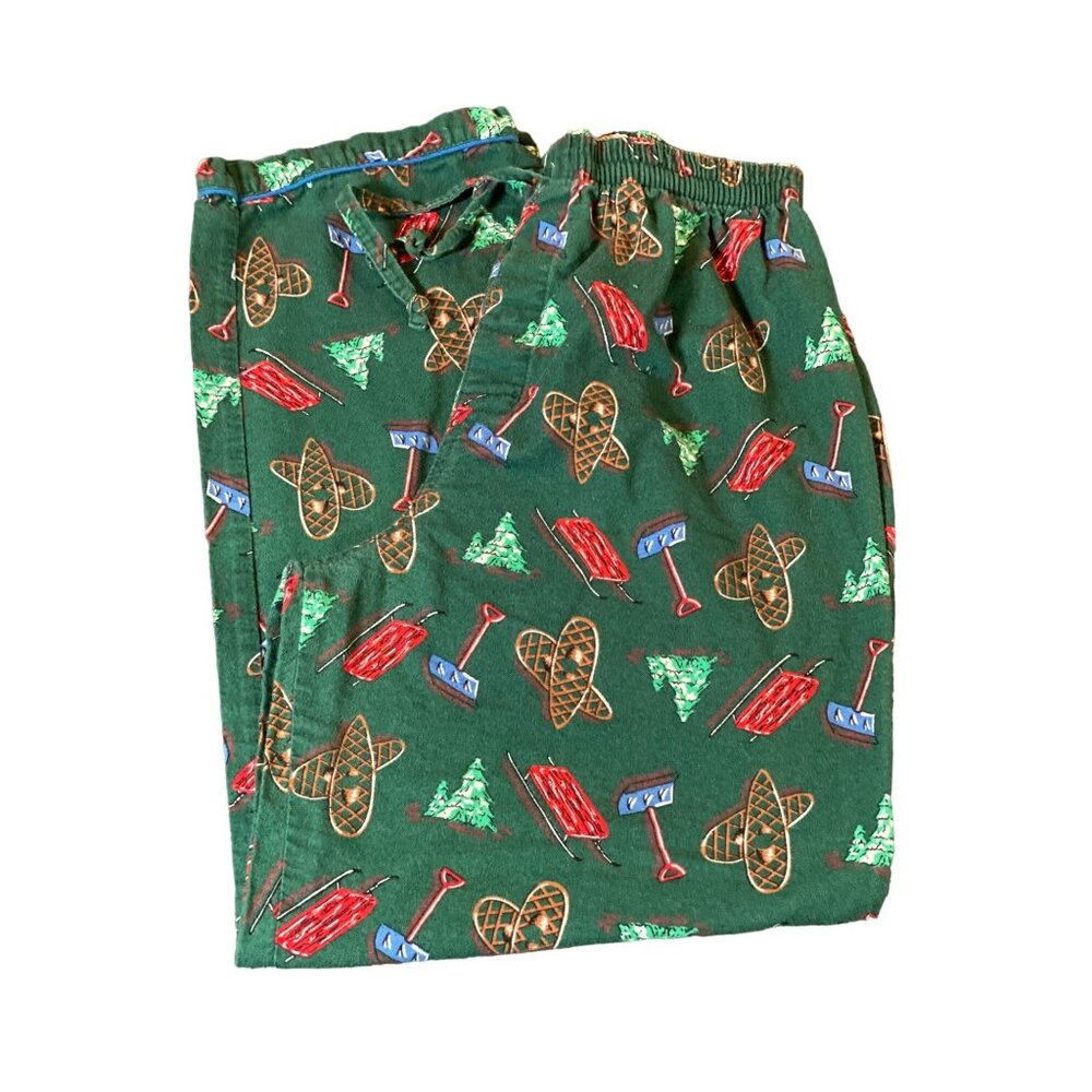 Original Gap Sleepwear Pajama Bottoms Green Christmas Outdoors Snowshoe Tree S